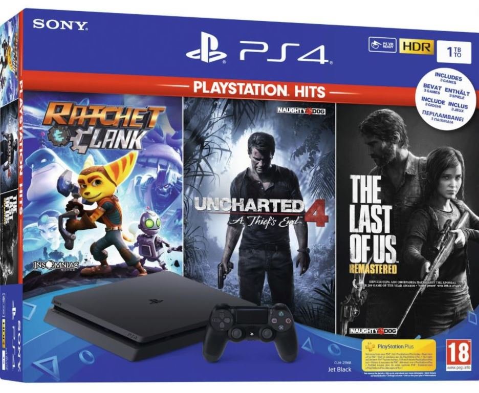 Ігрова приставка Sony Playstation 4 Slim 1TB (CUH-2216B), (Ratchet & Clank, Uncharted 4, The Last of US)