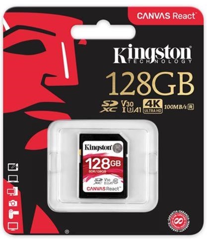 Флеш память SDXC 128GB Kingston Canvas React UHS-I/U3 Class 10 R100/W80MB/s (SDR/128GB) 