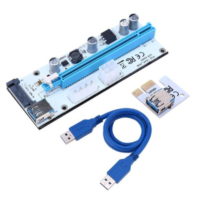 Перехідник PCI-E Express 1X To 16X USB, Riser Adapter Card (VER 008S) (6 - Pin, 4 - Pin, Sata)