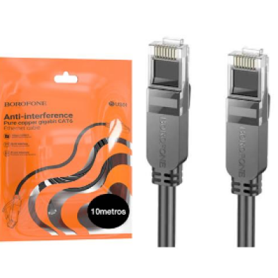 Патч-корд CAT6e UTP RJ45 10m, Borofone, Gigabit, чорний, Cu (мідь) (Borofone BUS01/10)