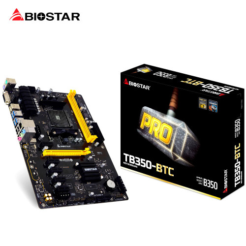 Материнська плата Biostar TB350-BTC (АМ4, AMD B350), 2xDDR4, 6xPCI-E, VGA, DVI