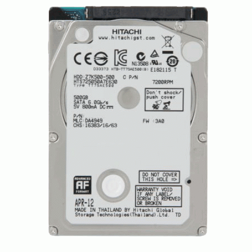 HDD Mobile 2,5'' 500GB Hitachi 7200rpm, 32 MB, SATA III, Travelsta (HTS725050A7E630) 