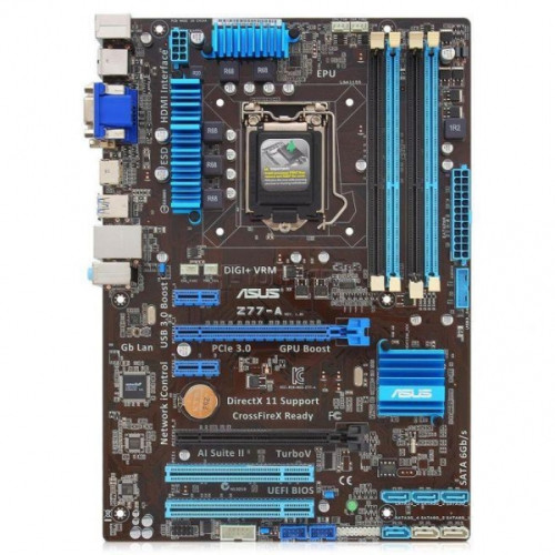 Материнська плата Asus Z77-A Socket 1155 (Socket 1155, Intel Z77, DDR3-2400(OC), 32GB, 1Gb Lan, SB 7.1, by CPU model, Quad CrossFireX, 1x PCI-Eх 2.0 x16, 1x PCI-Eх 3.0 x16, 2 PCI, 3x PCI-Eх 2.0 x1, 2 x SATA III, 4 x SATA II, RAID, ATX, BOX)