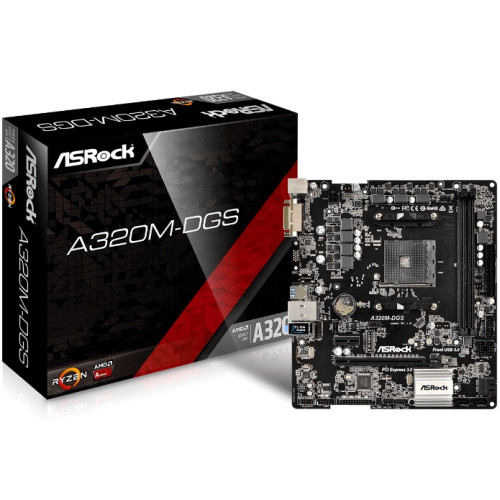 Материнская плата ASRock A320M-DGS (sAM4, AMD A320, PCI-Ex16), 2 x DDR4 DIMM; 