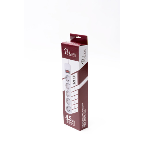 Мережевий фільтр ProLogix (PRS-075P5-45G) 5 розеток, 0.75, 4.5 м, сірий