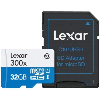 Флеш память MicroSD 32GB Lexar 300x + SD (Class 10) (LSDMI32GB1EU300A)