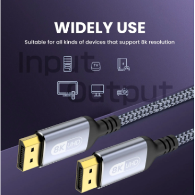 Кабель для монітора Display Port - Display Port 1m, v1.4, 8K (60Hz), 4K (144Hz), нейлонове обплетення, Grey (DP-DP)