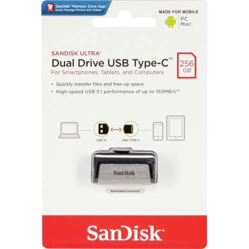 Флеш пам`ять USB 256GB Sandisk Dual Drive USB 3.1/Type-C, 150 MB/s (SDDDC2-256G-G46)