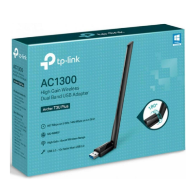 Обладнання Wi-Fi Adapter TP-LINK Archer T3U Plus (AC1300), 867 Мбіт/с (5 ГГц), 400 Мбіт/с (2.4 ГГц), USB 3.0