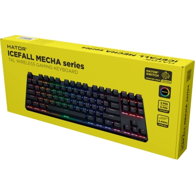 Клавіатура Hator Icefall Mecha TKL Rainbow, механічна, Red swich, Wireless, Black (HTK287UA)