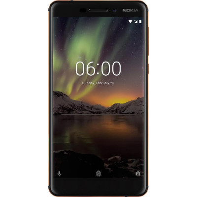 Мобильный телефон Nokia 6.1, 5.5", IPS, (1920x1080), Qualcomm Snapdragon 630 (2.2 ГГц), RAM 3 ГБ, 32 ГБ встроенной памяти + microSD,SDHC (до 128 ГБ), основная камера: 16 Мп, фронтальная камера: 8 Мп, 3G, LTE, GPS, поддержка 2х SIM-карт (Nano-SIM), An