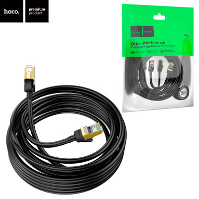 Патч-корд CAT6e UTP RJ45 5m, Hoco, Gigabit, чорний, Cu (мідь) (US02)