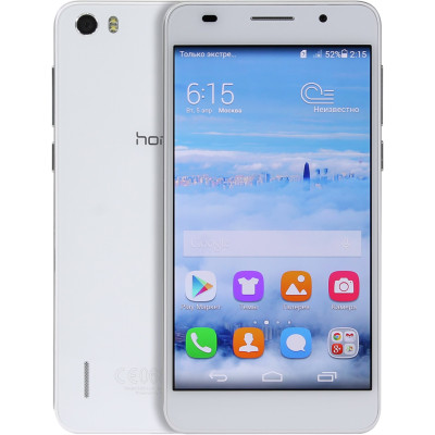 Мобільний телефон HUAWEI Honor 6, White, 5", LPTS TFT, (1920x1080), HiSilicon Kirin 920 (4 x 2.1 ГГц + 4 x 1.7 ГГц), RAM 3 ГБ, 16 ГБ вбудованої пам'яті + microSD,SDHC (до 128 ГБ), основні камери: 13 Мп, фронтальна камера: 5 Мп, 3G, GPS, GLONASS, підт