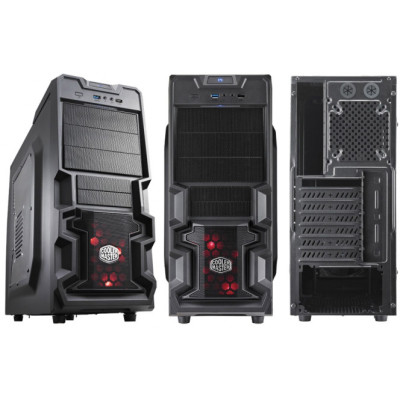 Корпус CoolerMaster K380 (RC-K380-KWN1) 1x80/90/120мм / на задній панелі, 1x120мм / на боковій панелі, 1x120мм / внизу 1x120мм / на передній панелі 1xUSB 3.0, 1xUSB 2.0