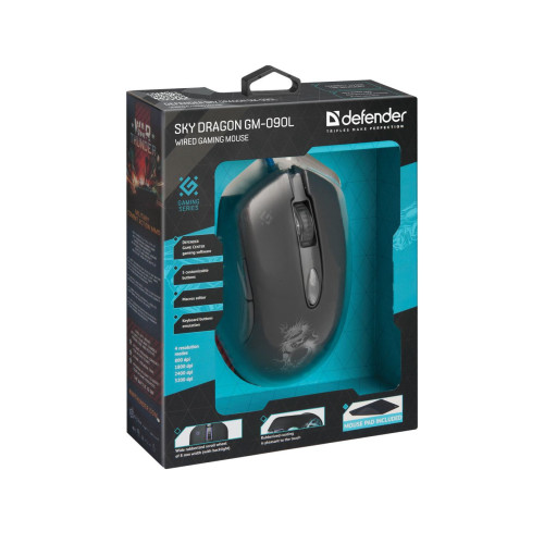 Мишка Defender Sky Dragon GM-090L, 6 кн., 3200dpi, ігр.килимок, USB