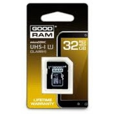 Флеш память MicroSD 32GB Goodram UHS-I + SD (Class 10) (SDU32GHCUHS1AGRR10)