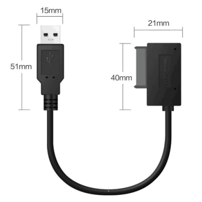 Кабель-перехідник USB 2.0 - DVD-Rom (9-12.7mm)