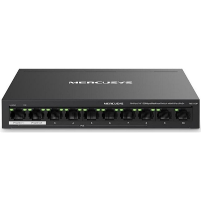 Комутатор Switch 10 Port Mercusys MS110P (10/100, 2+8 (PoE+))