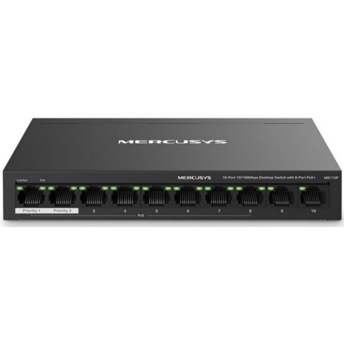 Комутатор Switch 10 Port Mercusys MS110P (10/100, 2+8 (PoE+))