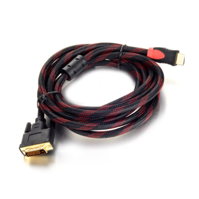 Кабель для монітора HDMI - DVI, 3.0 м, 2 феррита, круглий Black/RED, Пакет (YT-HDMI (M)-DVI (M)-3.0)