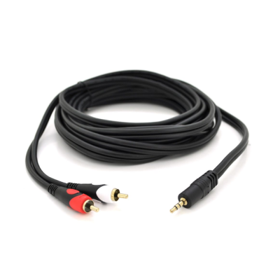 Кабель аудио 5 м, Jack 3.5mm тато/2RCA тато Voltronic GOLD Premium, круглий (YT-3.5(M)/2хRCA(M)-5.0PCu)