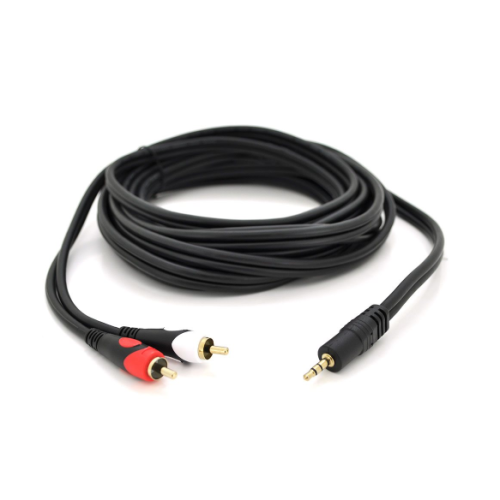 Кабель аудио 5 м, Jack 3.5mm тато/2RCA тато Voltronic GOLD Premium, круглий (YT-3.5(M)/2хRCA(M)-5.0PCu)