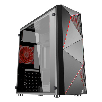 Корпус 1stPlayer Firerose-F3-FD Red LED Black без БЖ