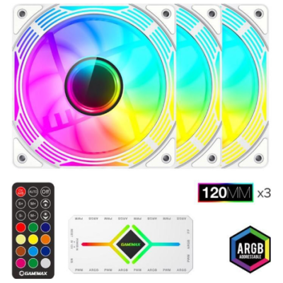 Вентилятор для охолодження корпусний GameMax KF300 WH 3Pack 120*120*25 ARGB, White