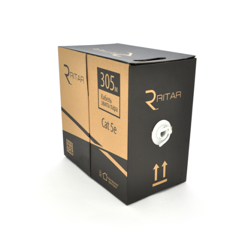 Кабель UTP CAT 5E 305m. (бухта), 4*2*0.5, ССА, ізол. ПЕ+ПВХ, для зовн. робіт з тросом, Black Ritar