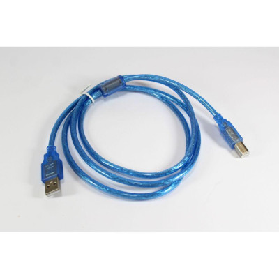 Кабель для принтера USB 2.0 AM/BM 5 m, 1 ферит, прозорий, синій (YT-AM/BM-5.0TBL)
