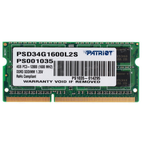 Модуль пам'яті SoDDR III 4GB 1600 MHz Patriot (PSD34G1600L2S), 1.35v