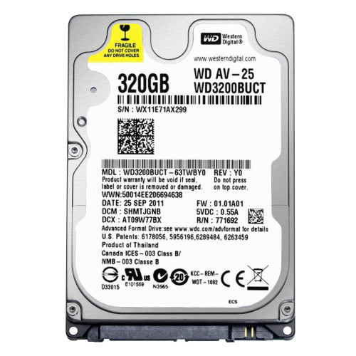 HDD Mobile 2,5'' 320Gb WD 5400rpm, 16 MB, (WD3200BUCT)