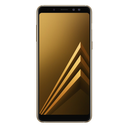 Мобильный телефон Samsung Galaxy A8 2018, Gold, 5.6", Super AMOLED, (1080x2220), Samsung Exynos 7885 (2.2 ГГц + 1.6 ГГц), RAM 4 ГБ, 32 ГБ встроенной памяти + microSD,SDHC (до 256 ГБ), основная камера: 16 Мп, фронтальная камера: 16 Мп + 8 Мп, 3G, LTE,