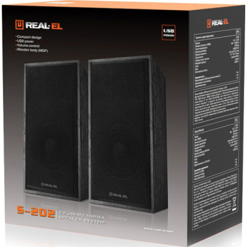 Колонки REAL-EL 2.0 S-202, 2x3,0W, Black, USB (EL121200019)