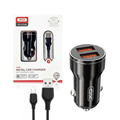 Автомобільний адаптер XO-CC48 12W, 2xUSB + кабель Type-C