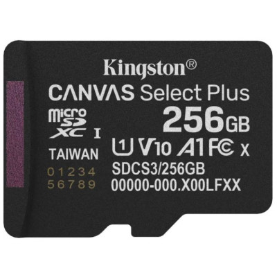 Флеш память MicroSDXC 256GB Kingston microSDXC class 10 UHS-I U1 V10 A1 Canvas Select Plus (SDCS3/256GB)
