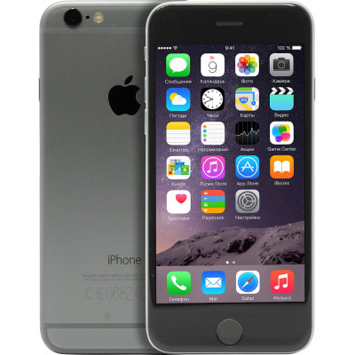 Мобільний телефон Apple iPhone 6 32GB, Экран 4.7" Retina (1334x750), сенсорний ємнісний, Multi‑Touch, моноблок, Apple A8, 1 ГБ оперативна пам'ять, 32 ГБ Вбудованої пам'яті, камера 8 Мп + фронтальна 1.2 Мп, Bluetooth 4.0, Wi-Fi 802.11 a,b,g,n,ac, NFC,