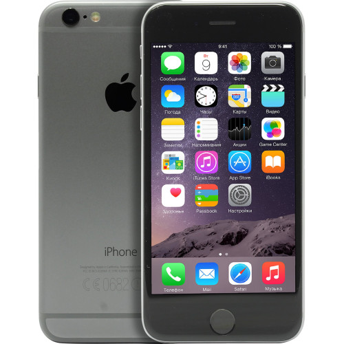 Мобільний телефон Apple iPhone 6 32GB, Экран 4.7" Retina (1334x750), сенсорний ємнісний, Multi‑Touch, моноблок, Apple A8, 1 ГБ оперативна пам'ять, 32 ГБ Вбудованої пам'яті, камера 8 Мп + фронтальна 1.2 Мп, Bluetooth 4.0, Wi-Fi 802.11 a,b,g,n,ac, NFC,
