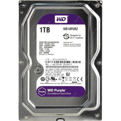 Жорсткий диск HDD 1TB 5400 WD, SATA III, 64 MB, Purple (WD10PURZ), REF