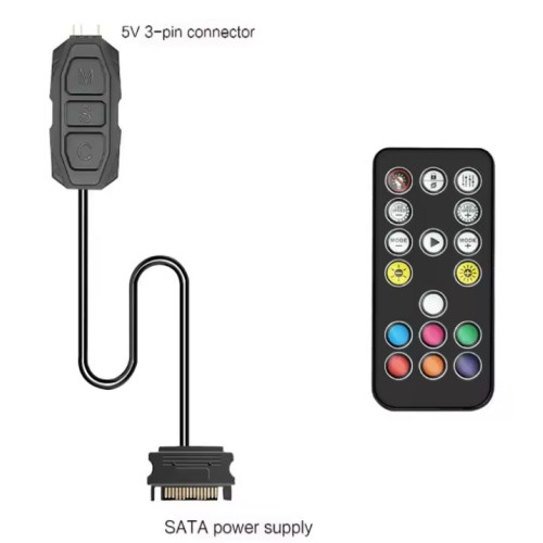 Контролер ARGB SATA Power to 3PIN Fan LED with Remote control