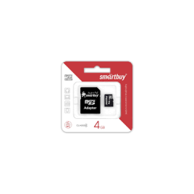 Флеш память MicroSD 4GB Smartbuy + SD (Class 4) (SB4GBSDLC4-01)