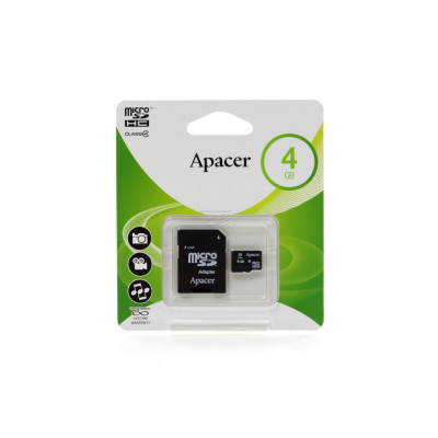 Флеш память MicroSD 4GB APACER + SD (Class 4) (AP4GMCSH4-R)