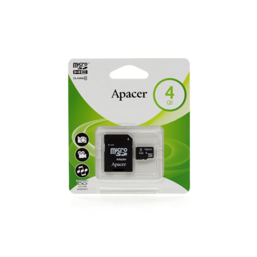 Флеш память MicroSD 4GB APACER + SD (Class 4) (AP4GMCSH4-R)