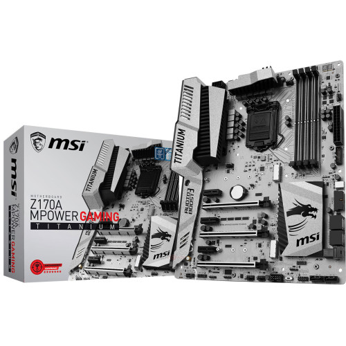 Материнська плата MSI Z170A Mpower Gaming Titanium (s1151, Intel Z170, PCI-Ex16), 4 x DDR4 DIMM; Количество каналов 2, 2 x PCI-E 3.0 x16, 1 x PCI-E 3.0 x16 (x4), 3 x PCI-E 3.0 x1