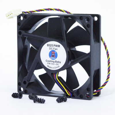 Вентилятор для охолаждения корпусной Cooling Baby 8025 PWM 80*80*25мм HB,12B ,0,30A 4pin (46405)