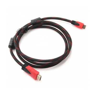 Кабель для монітора HDMI - HDMI, 5 м, v1.4, 2 феррита, обплетення, круглий, пакет (YT-HDMI(M)/(M)NY/RD-5.0m)