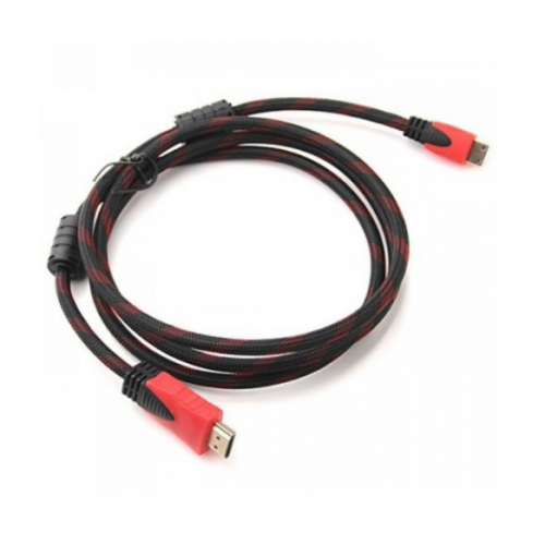 Кабель для монітора HDMI - HDMI, 5 м, v1.4, 2 феррита, обплетення, круглий, пакет (YT-HDMI(M)/(M)NY/RD-5.0m)