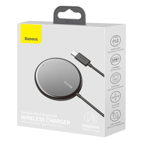 Бездротовий Зарядний пристрій Baseus BS-W522 15W, USB Type-C, Black (WXJK-F01) Support iPhone 12