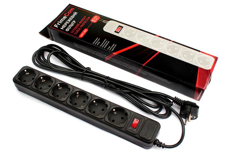 Мережевий фільтр FrimeCom (FC-B4006W 3 B) 6 розеток, 3.0 м, чорний