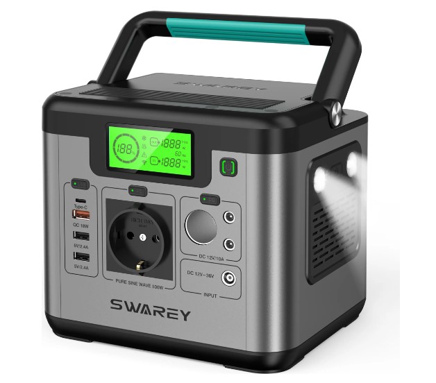 Зарядна станція SWAREY S500 Pro 500 Вт (пікова потужність 1000 Вт) , ємність акумулятора 518 Вт. год.